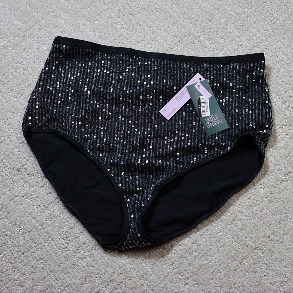 Wild Fable Womens XXL Black Sequin High Waisted Briefs Intimates 023133625
